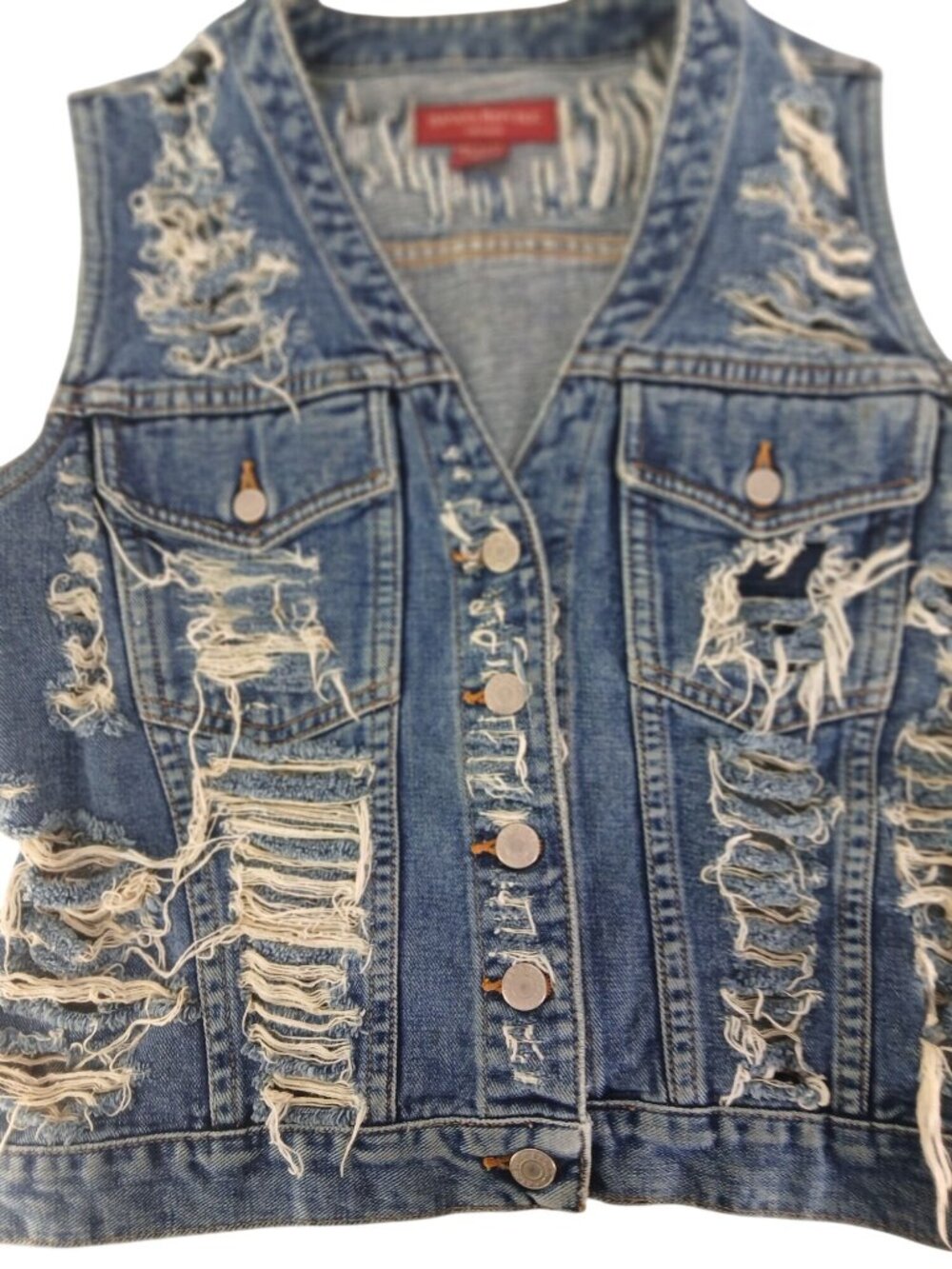 Vintage Banana Republic Womens Distressed Denim Vest Size 4 Distressed Shredded - Picture 8 of 10